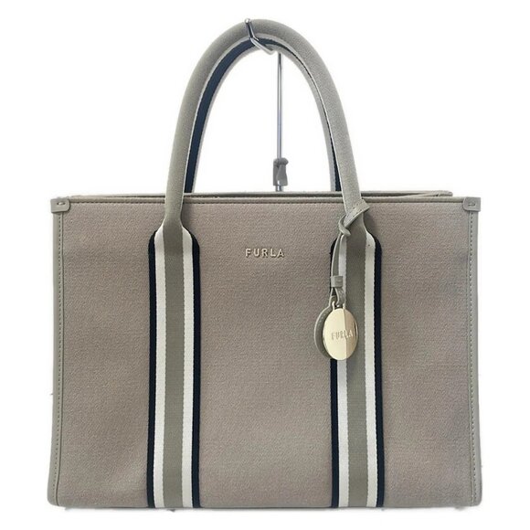 FURLA - Gray Beige Light gray Multi Canvas Tote Bag